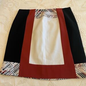 White House Black Market Black, Red and White Colorblock A-Line Skirt
